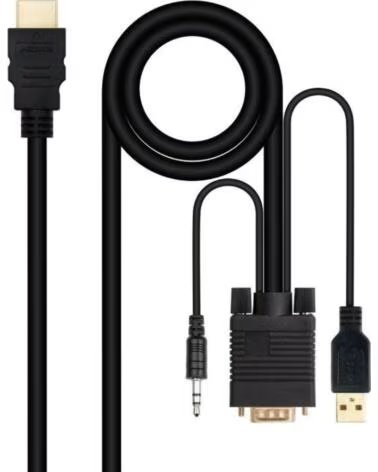 NANO CABLE Cable Conversor Nanocable 10 15 4350- HDMI Macho - VGA Macho - Jack 3 5 Macho - USB Macho- 1 8m- Negro