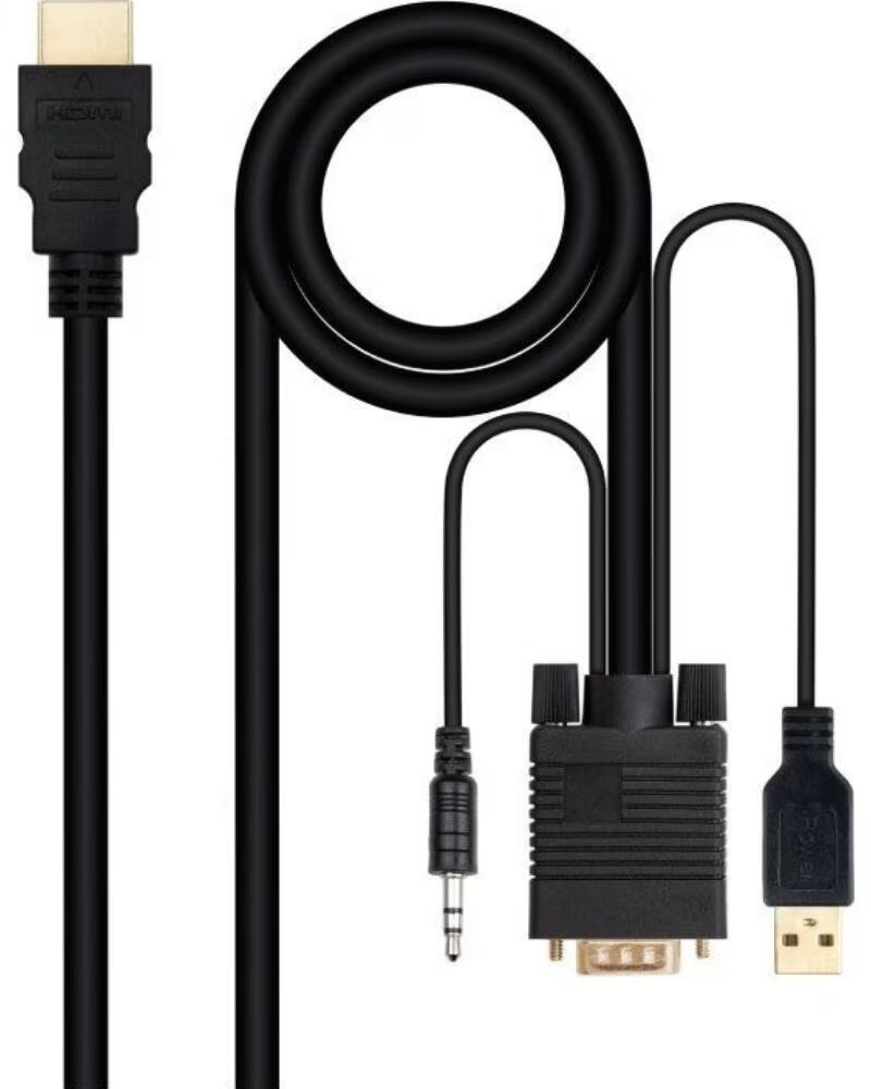 NANO CABLE Cable Conversor Nanocable 10 15 4350- HDMI Macho - VGA Macho - Jack 3 5 Macho - USB Macho- 1 8m- Negro