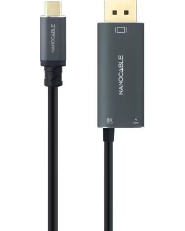 NANO CABLE Cable Conversor Nanocable 10 15 5012- USB Tipo-C Macho - DisplayPort 8K Macho- USB Tipo-C Hembra- Hasta 100W- 1 8m- G