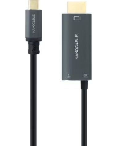 NANO CABLE Cable Conversor Nanocable 10 15 5182- USB Tipo-C Macho - HDMI 8K Macho- USB Tipo-C Hembra- Hasta 100W- 1 8m- Negro
