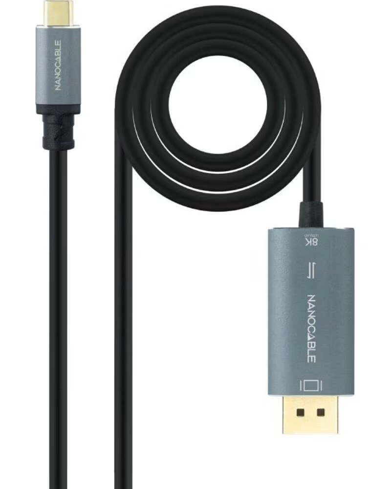 NANO CABLE Cable Conversor Nanocable 10 15 5022- USB Tipo-C Macho - Displayport Macho- 2m- Negro