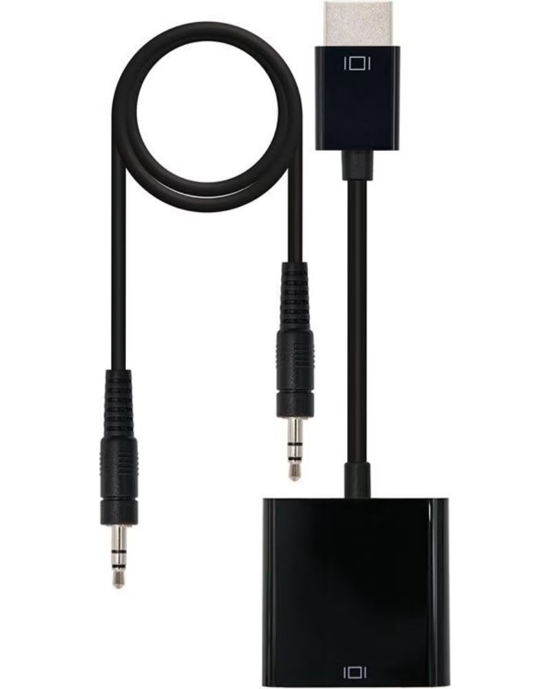 NANO CABLE Conversor Nanocable 10 16 2001-BK- HDMI Macho - VGA Hembra- Jack 3 5 Hembra- 10cm- Negro