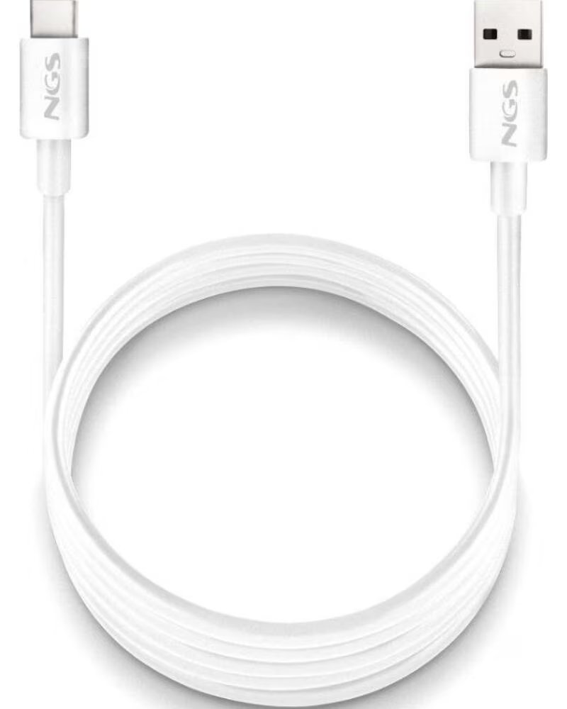 NGS Cable USB 2 0 ZYRO-AC- USB Macho - USB Tipo-C Macho- Hasta 15W- 480Mbps- 1m- Blanco