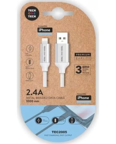 TECH ONE TECH Cable USB 2 0 TEC2005- USB Macho - Lightning Macho- 1m- Blanco