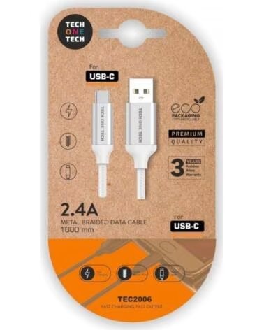 TECH ONE TECH Cable USB 2 0 TEC2006- USB Tipo-C Macho - USB Macho- 480Mbps- 1m- Blanco