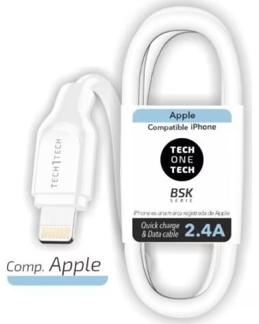 TECH ONE TECH Cable USB 2 0 Lightning TEC2902- Lightning Macho - USB Macho- 1m- Blanco