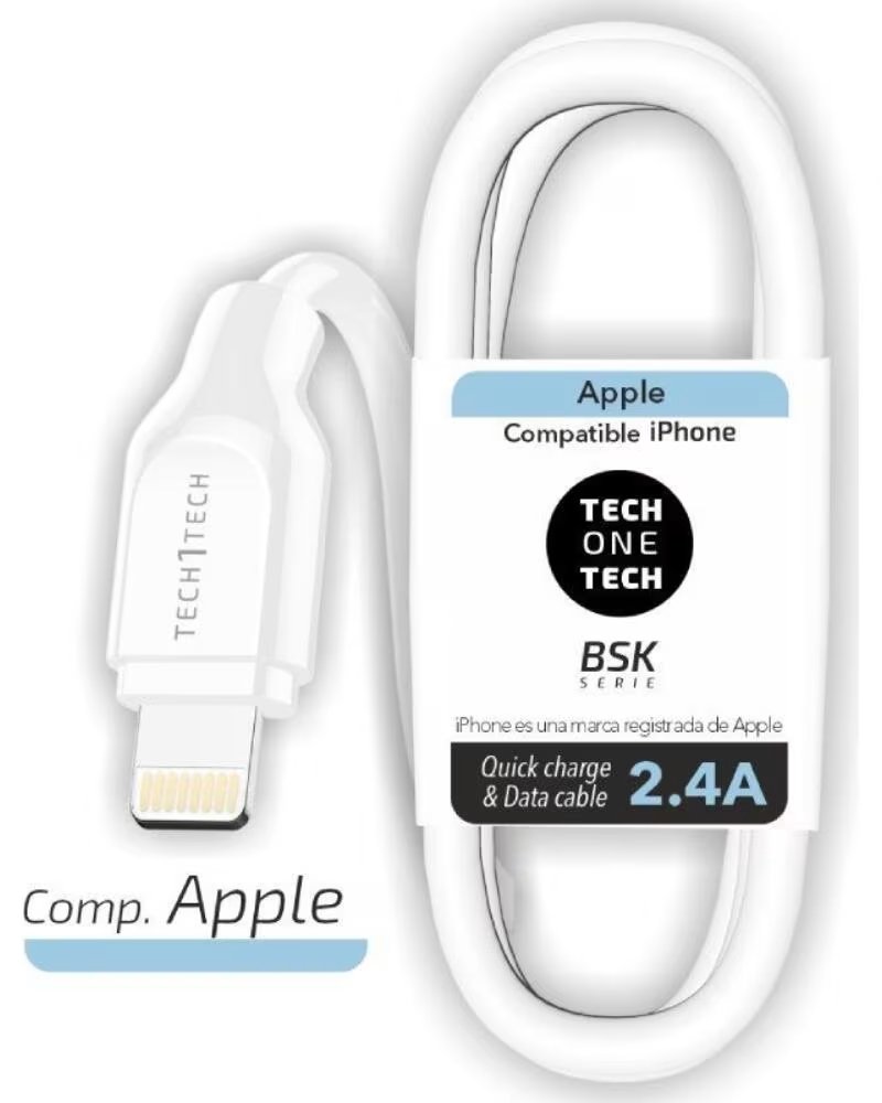 TECH ONE TECH Cable USB 2 0 Lightning TEC2902- Lightning Macho - USB Macho- 1m- Blanco