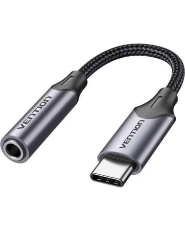 VENTION Adaptador Audio BGMHA- Jack 3 5 Hembra - USB Tipo-C Macho- 10cm- Gris