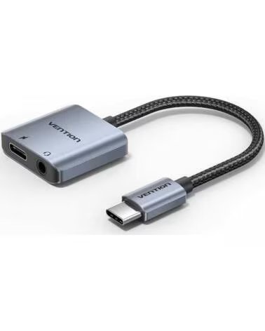 VENTION Adaptador Audio BIGHA- USB Tipo-C Macho - Jack 3 5 Hembra- USB Tipo-C PD Hembra- Gris