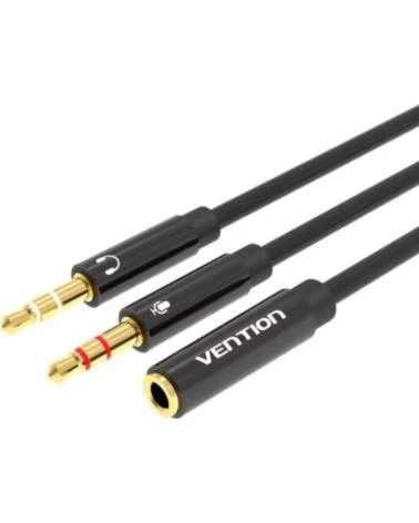 VENTION Cable Estereo BBTBY- 2x Jack 3 5 Macho - Jack 3 5 Hembra- 30cm- Negro