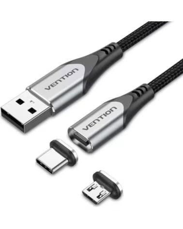 VENTION Cable de Carga Magnetico USB Tipo-C con Adaptador MicroUSB CQMHD- MicroUSB Macho - USB Tipo-C Macho- USB Macho- Hasta 60