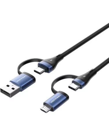 VENTION Cable USB 2 0 Tipo-C CTLLF- USB Tipo-C Macho - USB Macho- MicroUSB Macho - USB Tipo-C Macho- Hasta 100W- 480Mbps- 1m- Ne