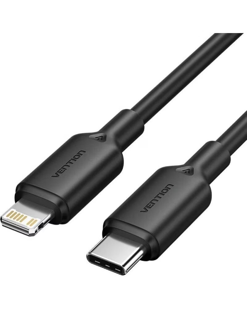 VENTION Cable USB 2 0 Tipo-C Lightning LAKBF- USB Tipo-C Macho - Lightning Macho- Hasta 27W- 480Mbps- 1m- Negro