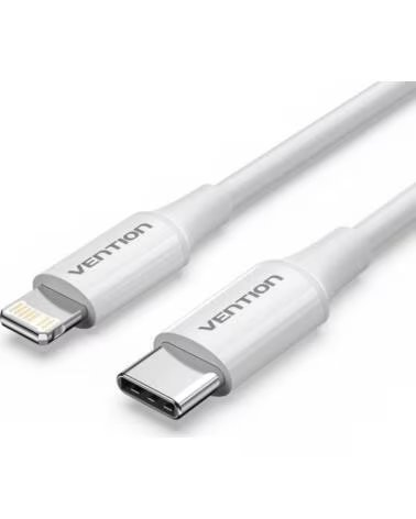 VENTION Cable USB 2 0 Tipo-C Lightning LAJWF- USB Tipo-C Macho - Lightning Macho- Hasta 27W- 480Mbps- 1m- Blanco