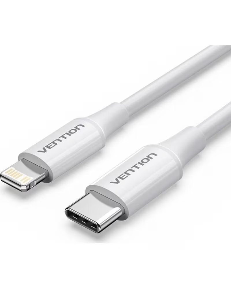 VENTION Cable USB 2 0 Tipo-C Lightning LAJWF- USB Tipo-C Macho - Lightning Macho- Hasta 27W- 480Mbps- 1m- Blanco