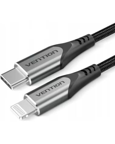 VENTION Cable USB 2 0 Tipo-C Lightning TACHF- USB Tipo-C Macho - Lightning Macho- 480Mbps- 1m- Gris