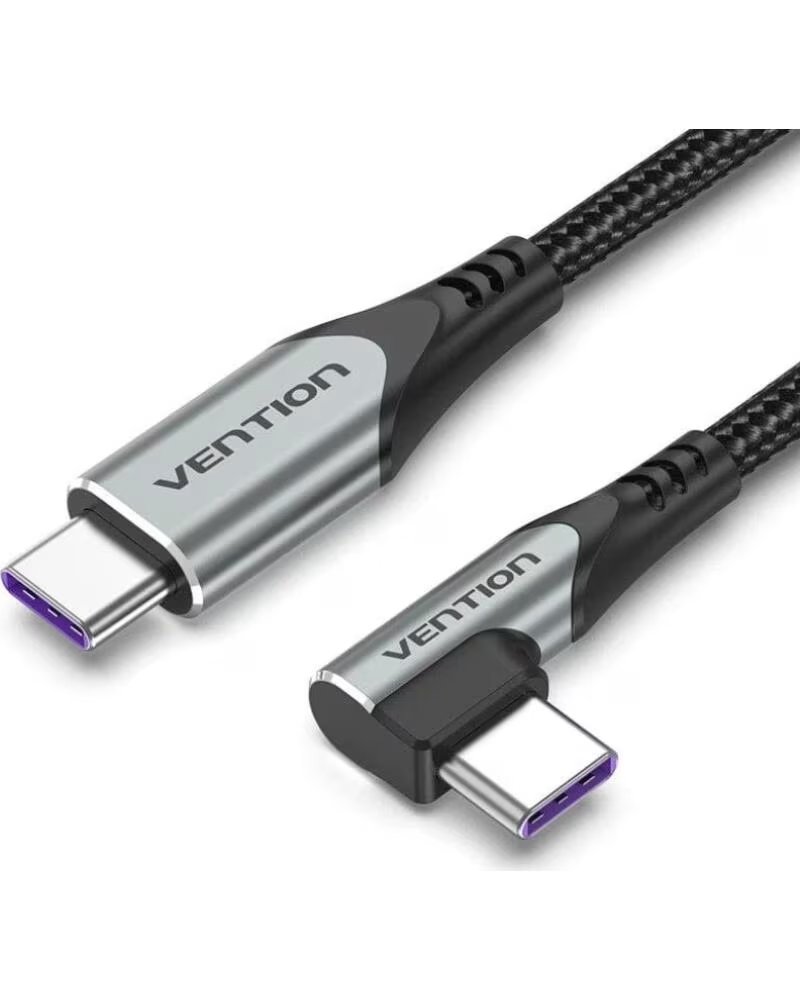 VENTION Cable USB 2 0 Tipo-C 90º TAKHF- USB Tipo-C Macho - USB Tipo-C Macho- Hasta 100W- 480Mbps- 1m- Gris