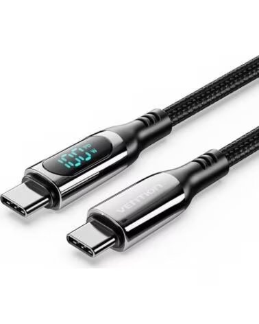 VENTION Cable USB 2 0 Tipo-C 5A 100W TAYBAV- USB Tipo-C Macho - USB Tipo-C Macho- Hasta 100W- 480Mbps- 1 2m- con Pantalla LED- N