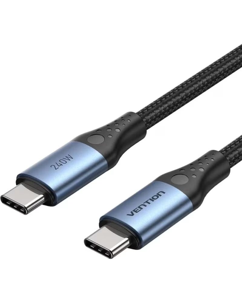 VENTION Cable USB 2 0 Tipo-C 5A TREBH- USB Tipo-C Macho - USB Tipo-C Macho- Hasta 240W- 480Mbps- 2m- Azul y Negro