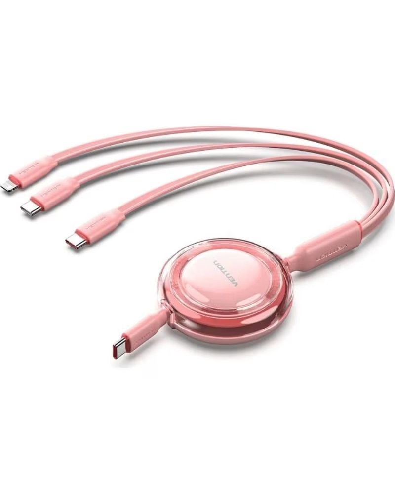 VENTION Cable USB Tipo-C 2 0 5A TRJPBE- USB Tipo-C Macho - 3x USB Tipo-C Macho- Hasta 100W- 480Mbps- 1 1m- Rosa