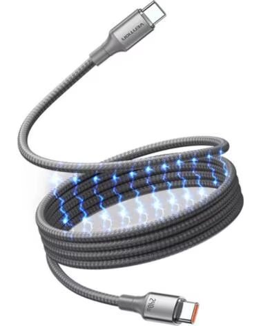 VENTION Cable Magnetico USB 2 0 Tipo-C 5A TSAJF- USB Tipo-C Macho - USB Tipo-C Macho- Hasta 240W- 480Mbps- 1m- Titanio