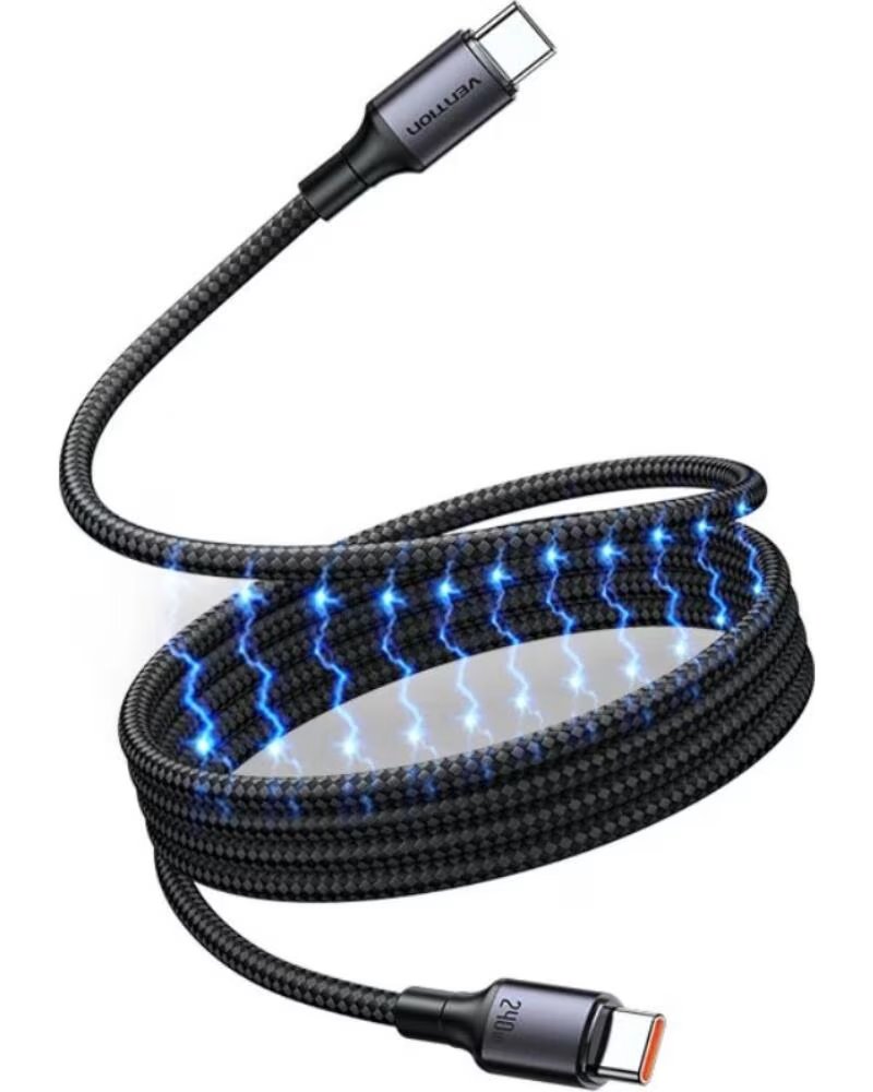 VENTION Cable Magnetico USB 2 0 Tipo-C 5A TSABG- USB Tipo-C Macho - USB Tipo-C Macho- Hasta 240W- 480Mbps- 1 5m- Negro