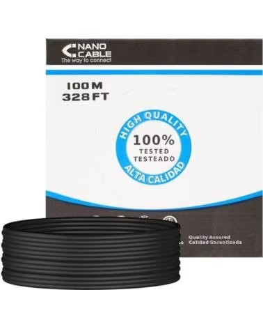 NANO CABLE Bobina de Cable RJ45 para Exteriores UTP Nanocable 10 20 0302-EXT-BK Cat 5e- 100m- Impermeable- Negro