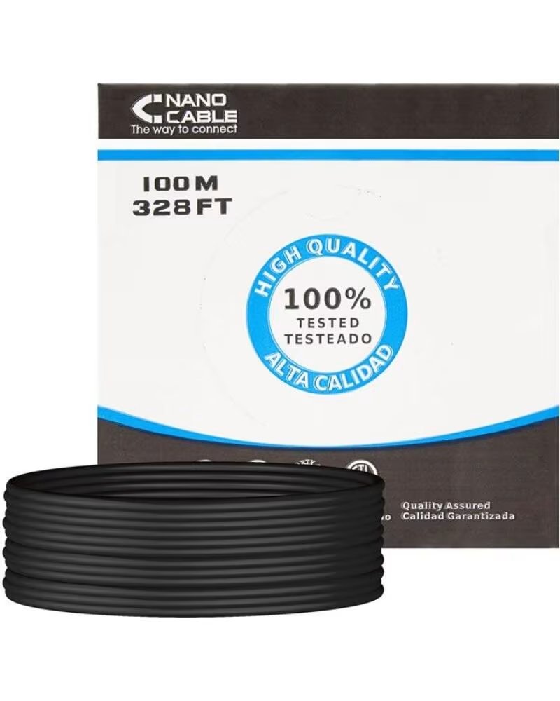 NANO CABLE Bobina de Cable RJ45 para Exteriores UTP Nanocable 10 20 0302-EXT-BK Cat 5e- 100m- Impermeable- Negro
