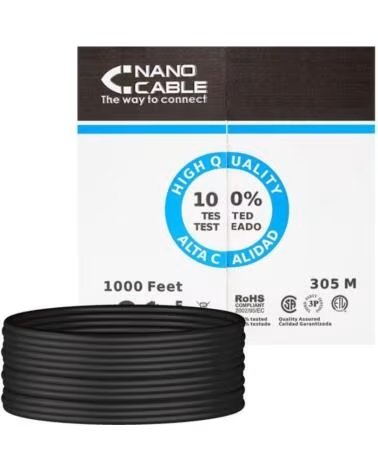 NANO CABLE Bobina cable red utp cat5e rj45 nanocable 305m rigido - awg24 - exterior negro