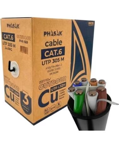 PHASAK Bobina de Cable RJ45 UTP PHR 669 Cat 6- 305m- Gris