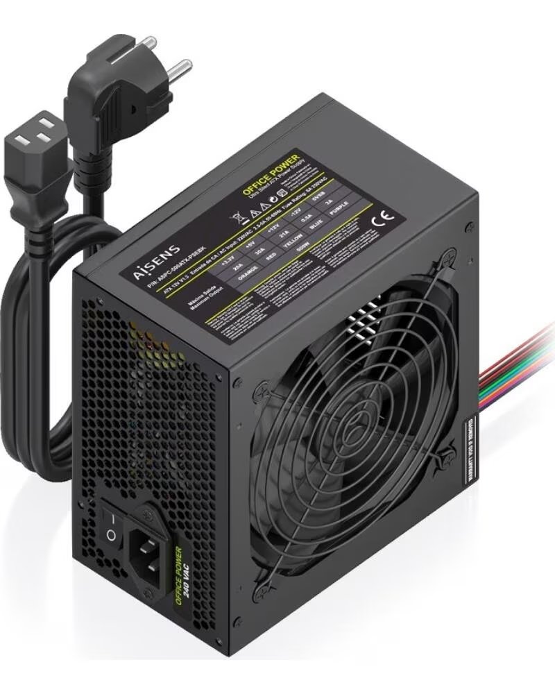 AISENS Fuente de Alimentacion ASPC-500ATX-PSEBK- 500W- Ventilador 12cm