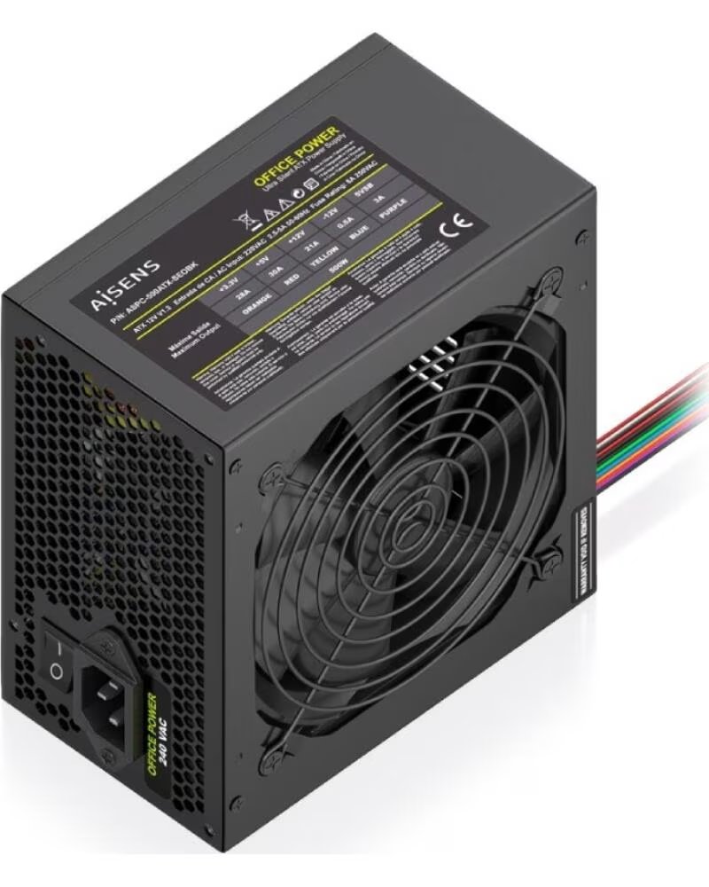 AISENS Fuente de Alimentacion ASPC-500ATX-SEOBK- 500W- Ventilador 12cm