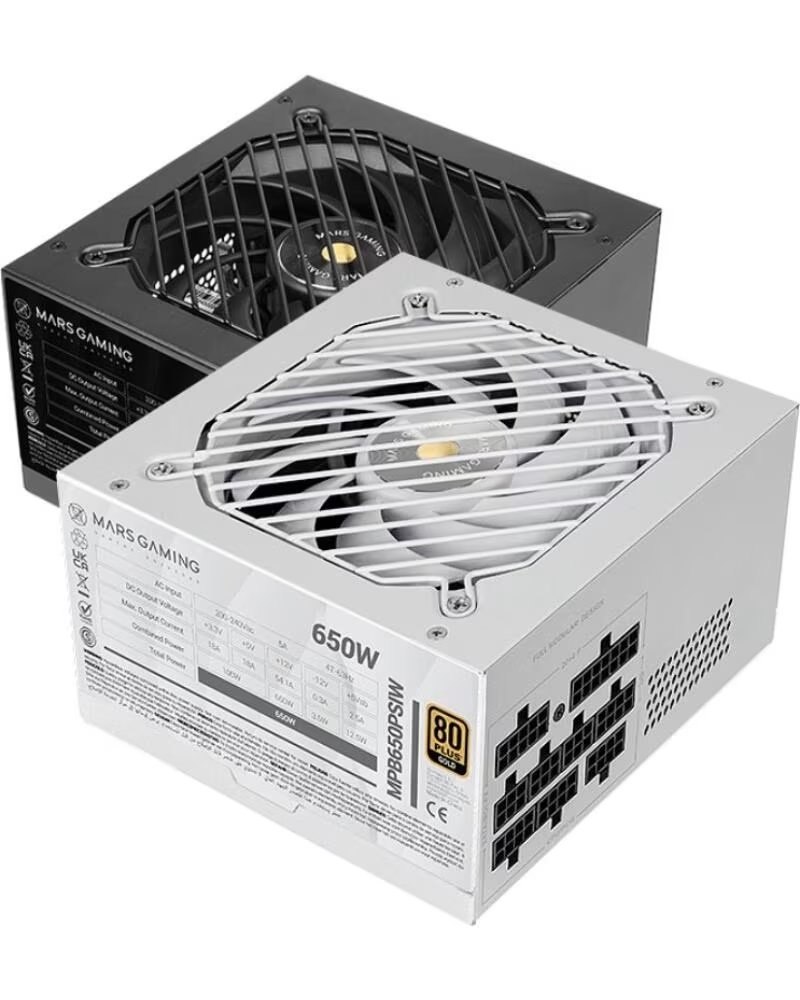 MARS GAMING Fuente de Alimentacion MPB650PSI- 650W- Ventilador 12cm- 80 Plus Gold- Blanca