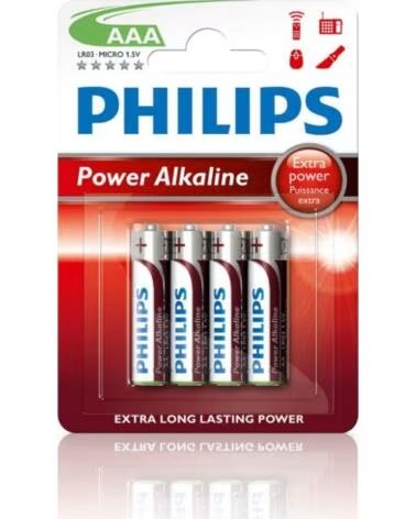 PHILIPS Pack de 4 Pilas AAA LR03P4B-10- 1 5V- Alcalinas