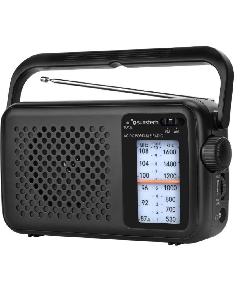 SUNSTECH Radio Portatil RPS760- con Cable- a Pilas- Negra