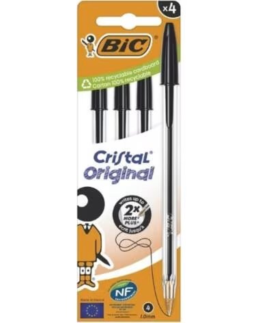BIC Boligrafos de Tinta de Aceite Cristal Original 516335- 4 unidades- Negros