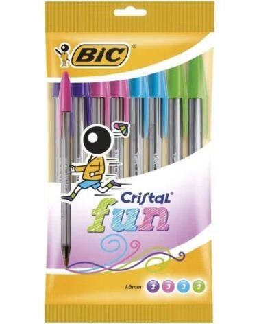 BIC Boligrafos de Tinta de Aceite Cristal Fun 921342- 10 unidades- Colores Surtidos