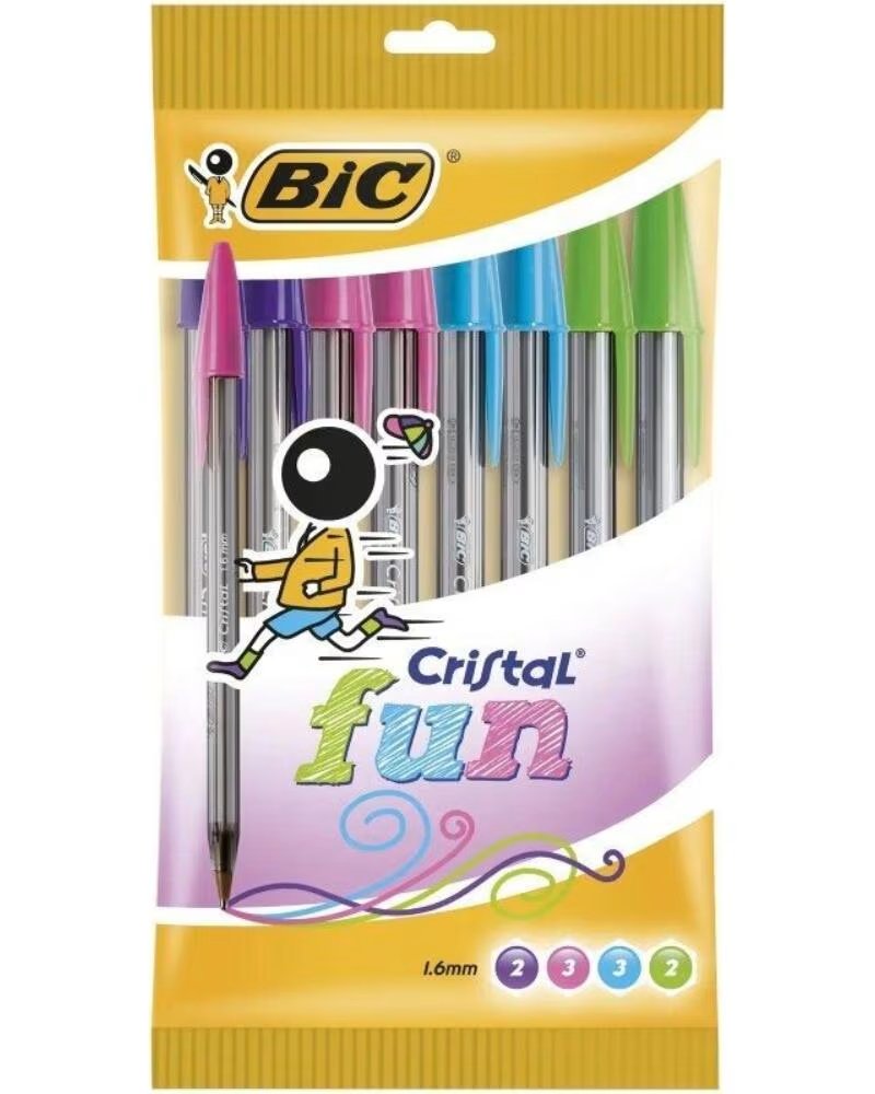 BIC Boligrafos de Tinta de Aceite Cristal Fun 921342- 10 unidades- Colores Surtidos