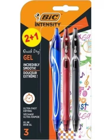 BIC Boligrafo de Tinta de Gel Retractil Gelocity Quick Dry 972035- 3 unidades- Surtidos