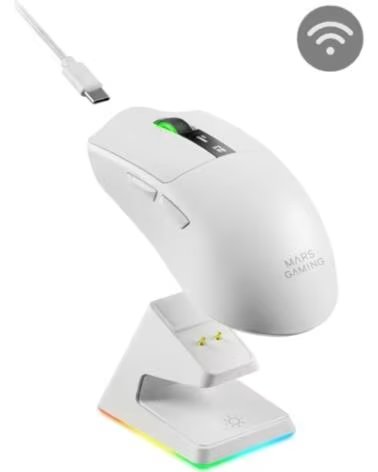 mars gaming Raton Gaming Inalambrico MMW-Elite- Bateria Recargable- Hasta 20000 DPI- Blanco