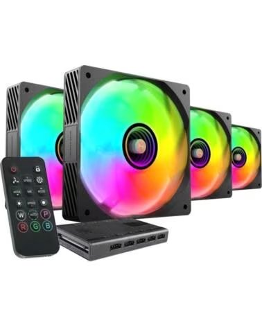 MARS GAMING Pack 4 Ventiladores MF-SI4KIT- 12cm HUB Mando a Distancia- ARGB