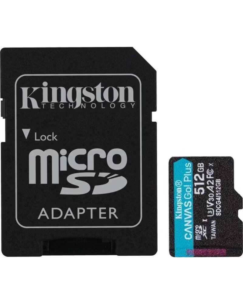 KINGSTON Tarjeta de Memoria CANVAS Go Plus 512GB microSD XC con Adaptador- Clase 10- 200MBs