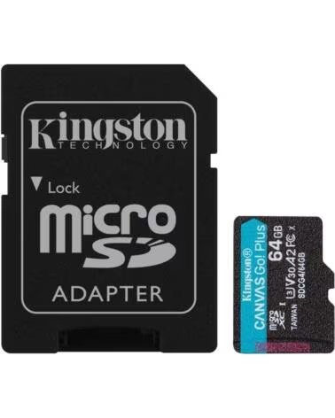 KINGSTON Tarjeta de Memoria CANVAS Go Plus 64GB microSD XC con Adaptador- Clase 10- 200MBs