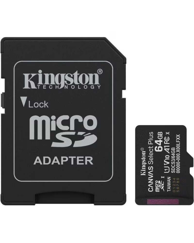 KINGSTON Tarjeta de Memoria CANVAS Select Plus 64GB microSD XC con Adaptador- Clase 10- 100MBs