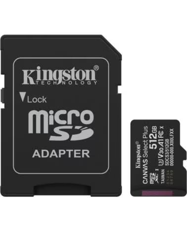KINGSTON Tarjeta de Memoria CANVAS Select Plus 512GB microSD XC con Adaptador- Clase 10- 150MBs