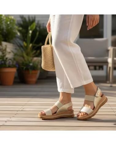 TIMBOS SANDÁLIA ANABELA CONFORTÁVEL FEMININA DOURADA 133297 AMARILLO