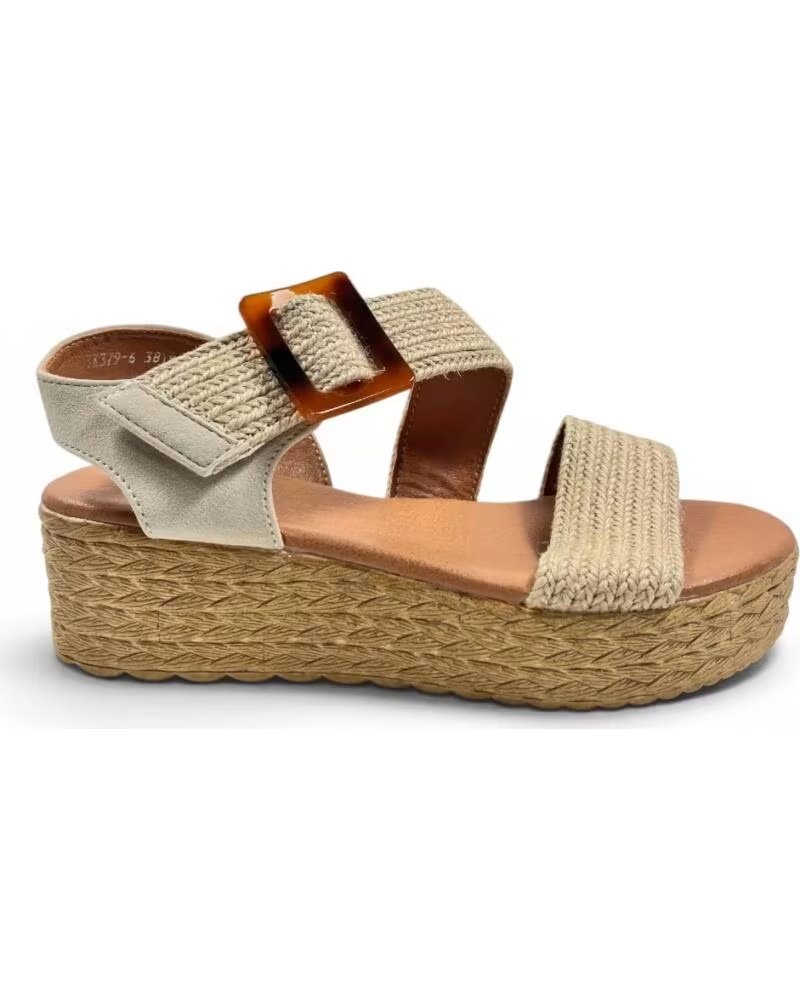 TIMBOS SANDÁLIAS DE CUNHA COM PLATAFORMA E FIVELA DECORATIVA 133282 BEIGE