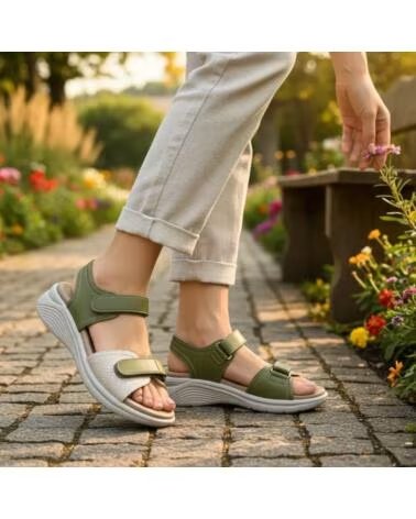 TIMBOS SANDÁLIAS DE CUNHA FEMININAS COM FECHO AJUSTÁVEL, VERDE 133295