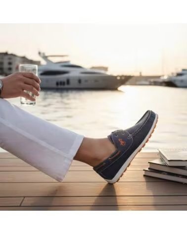TIMBOS PERFORATED BOAT SHOE FOR MEN, NAVY BLUE 133224 AZUL