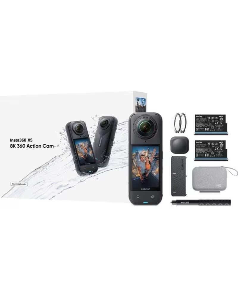 INSTA360 Camara Digital Deportiva X5 Essecial Kit- 8K- Angulo de vision 360º- Negra